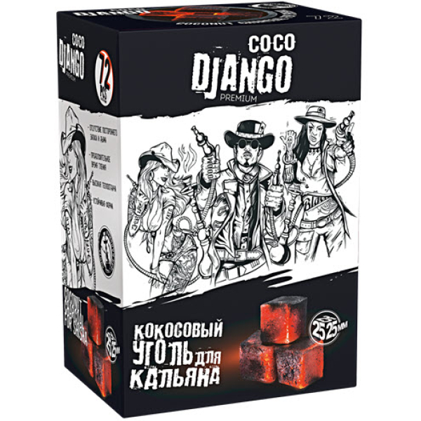 Уголь Coco Django 25мм для кальяна - 1кг (72 шт) в Казани