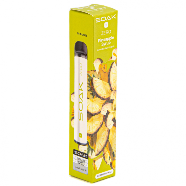 SOAK X ZERO Pineapple syrup 1500 затяжек (без никотина) в Казани