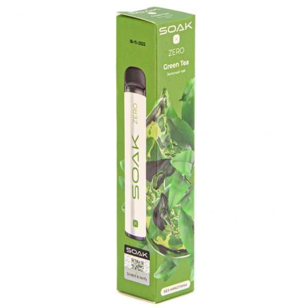 SOAK X ZERO Green tea 1500 затяжек (без никотина) в Казани