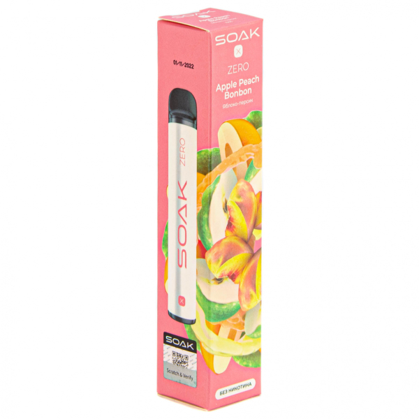 SOAK X ZERO Apple peach bonbon 1500 затяжек (без никотина) в Казани