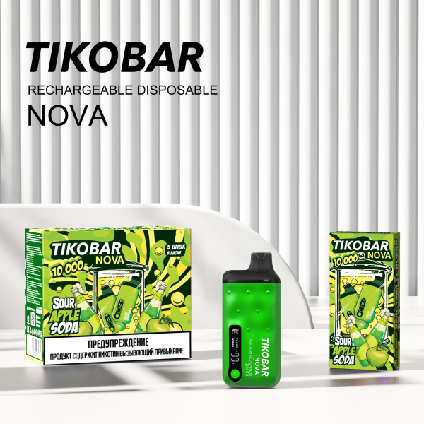 Электронка Tikobar Nova Кислая Яблочная Содовая 10000 Затяжек в Казани